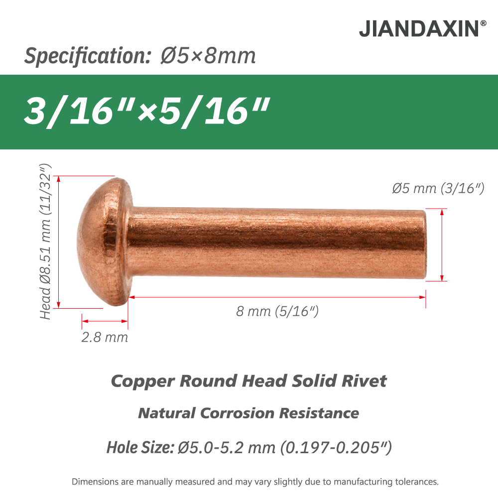 Pure Copper Round Head Solid Rivets