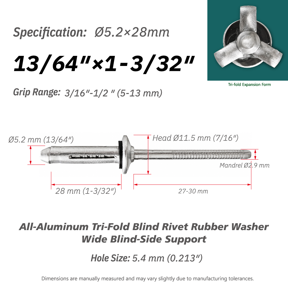 Aluminium-Dreifachspreiz-Blindnieten mit Gummischeibe