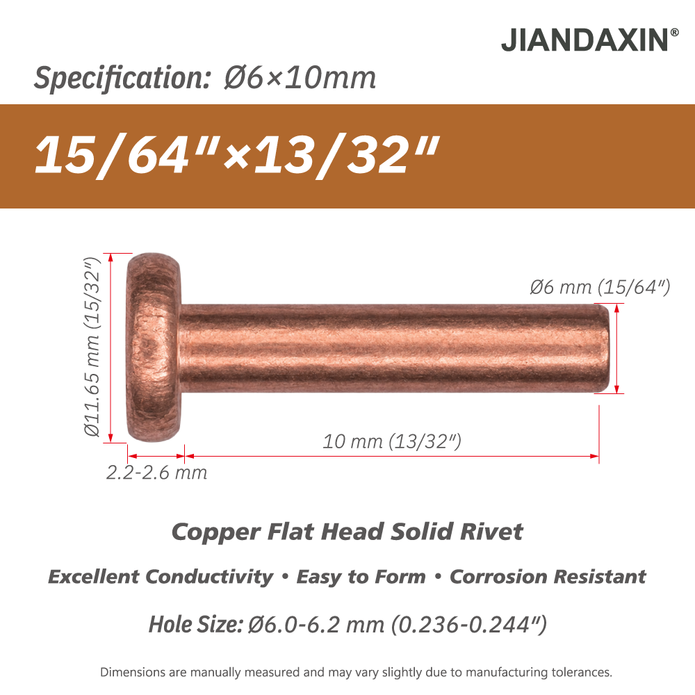 Pure Copper Flat Head Solid Rivet