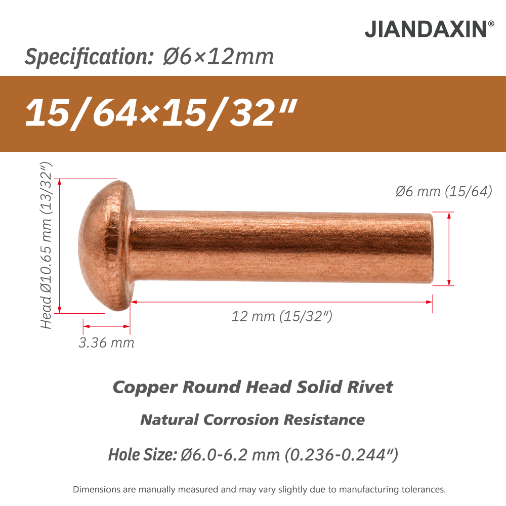 Pure Copper Round Head Solid Rivets