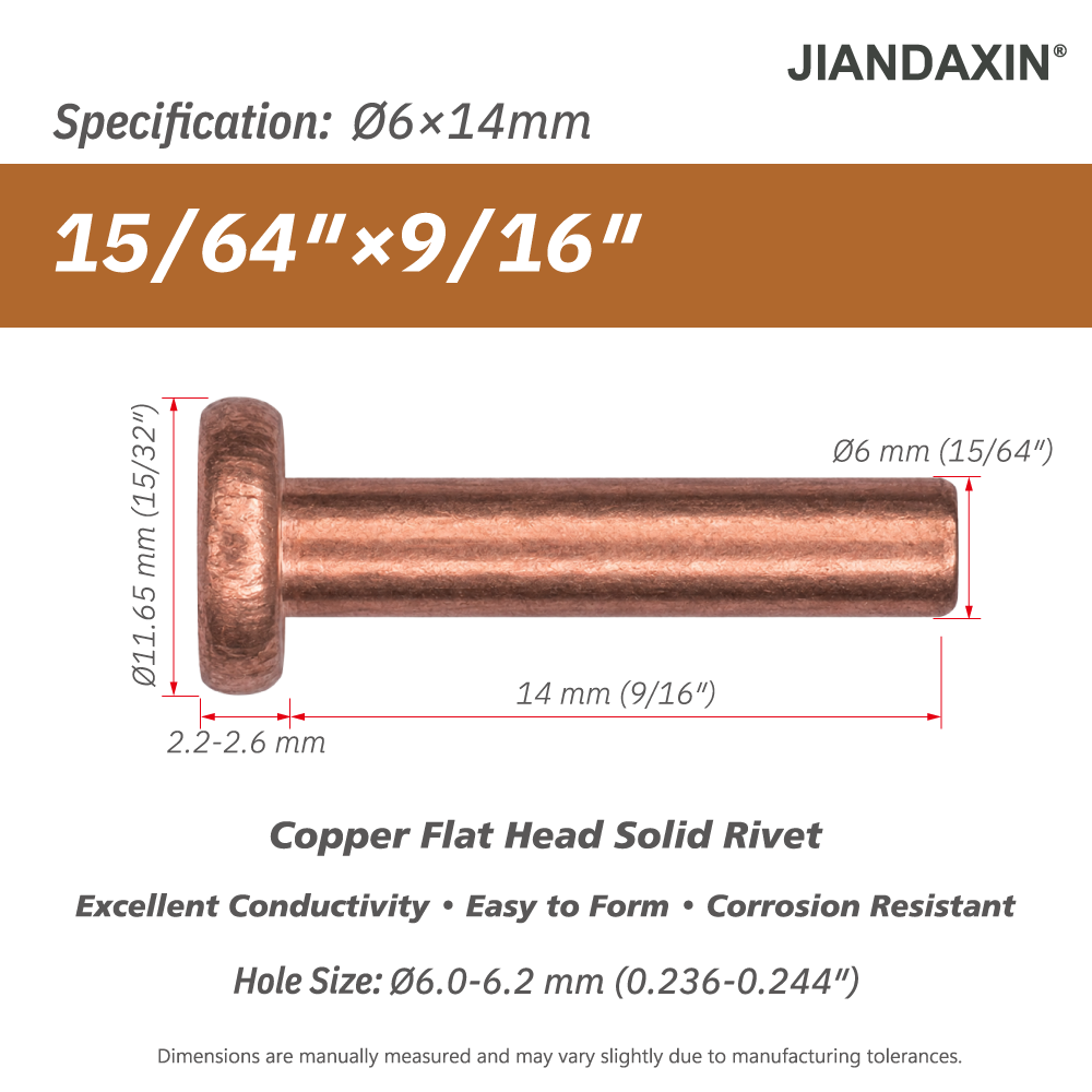 Pure Copper Flat Head Solid Rivet