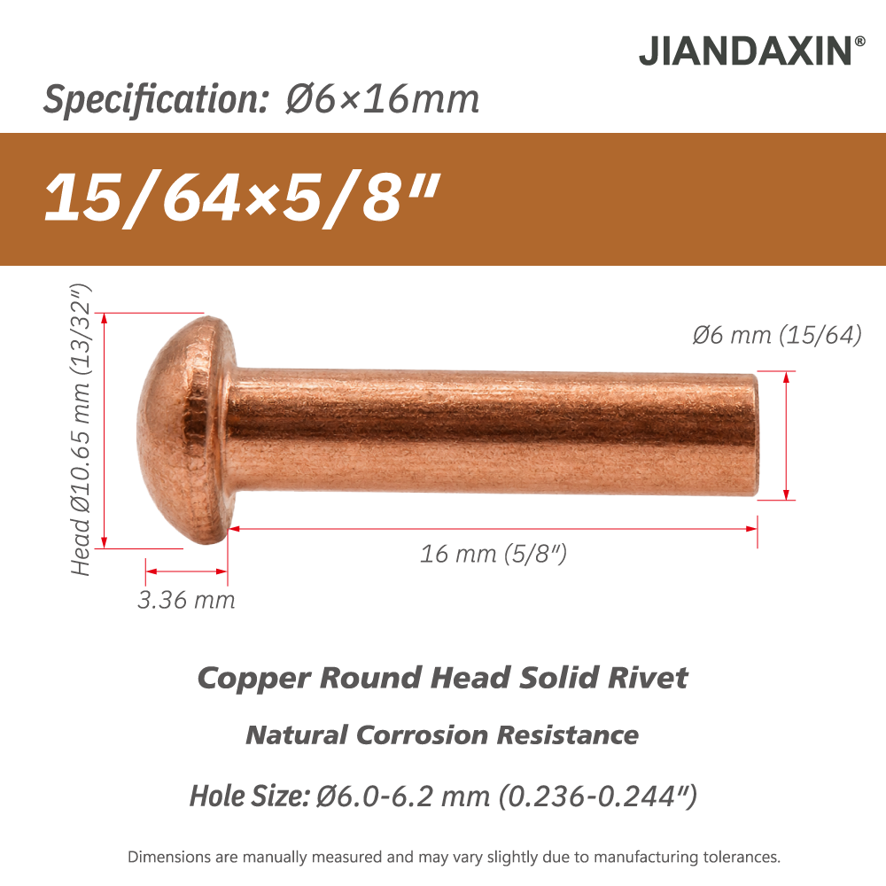Pure Copper Round Head Solid Rivets