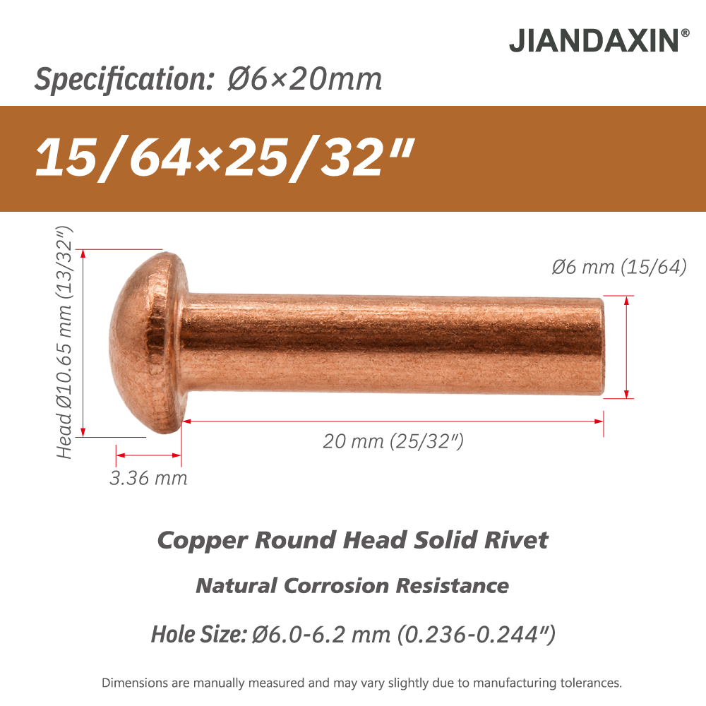Pure Copper Round Head Solid Rivets