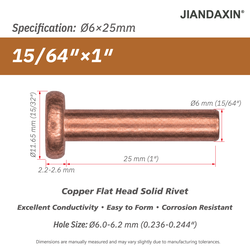 Pure Copper Flat Head Solid Rivet