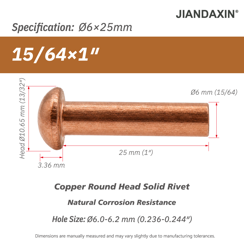 Pure Copper Round Head Solid Rivets