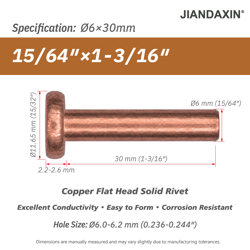 Pure Copper Flat Head Solid Rivet