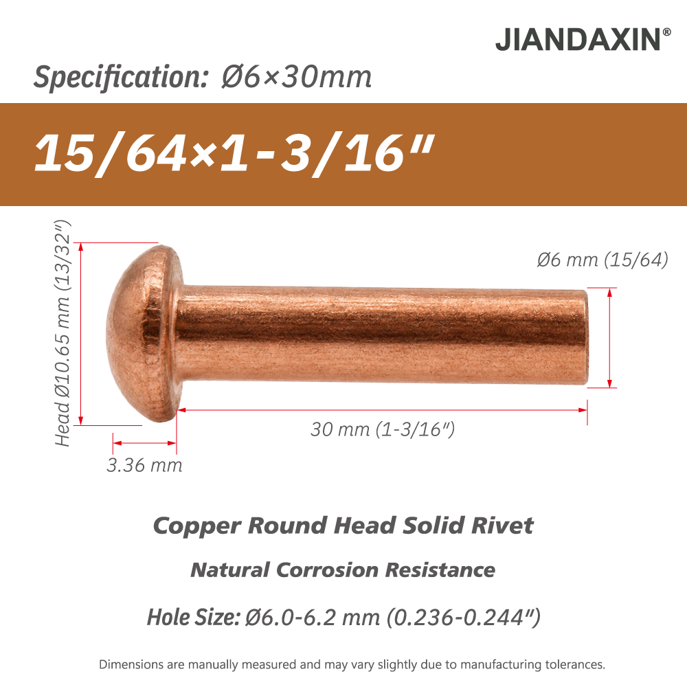 Pure Copper Round Head Solid Rivets