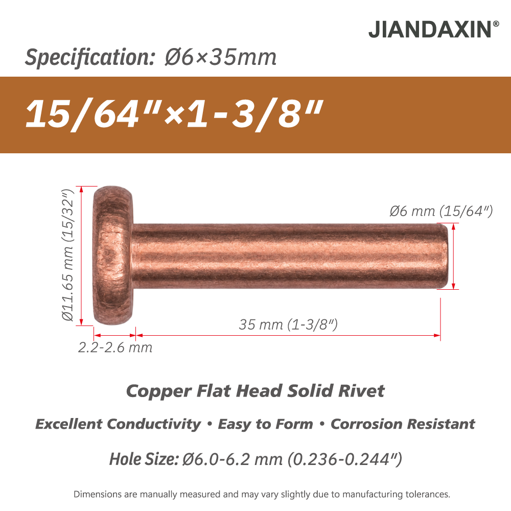 Pure Copper Flat Head Solid Rivet