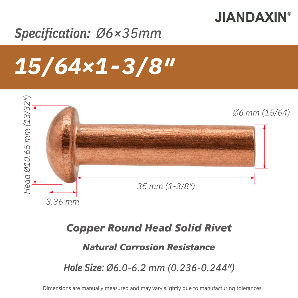Pure Copper Round Head Solid Rivets