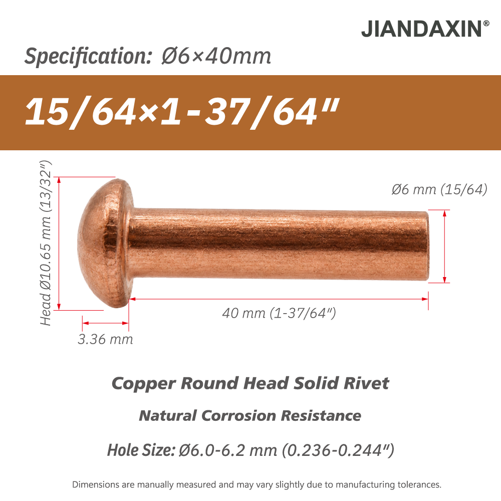 Pure Copper Round Head Solid Rivets