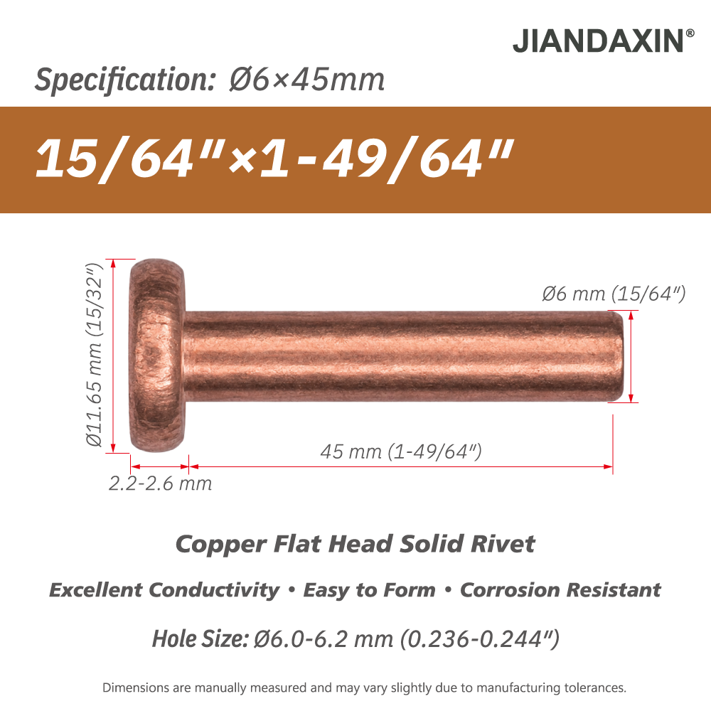 Pure Copper Flat Head Solid Rivet