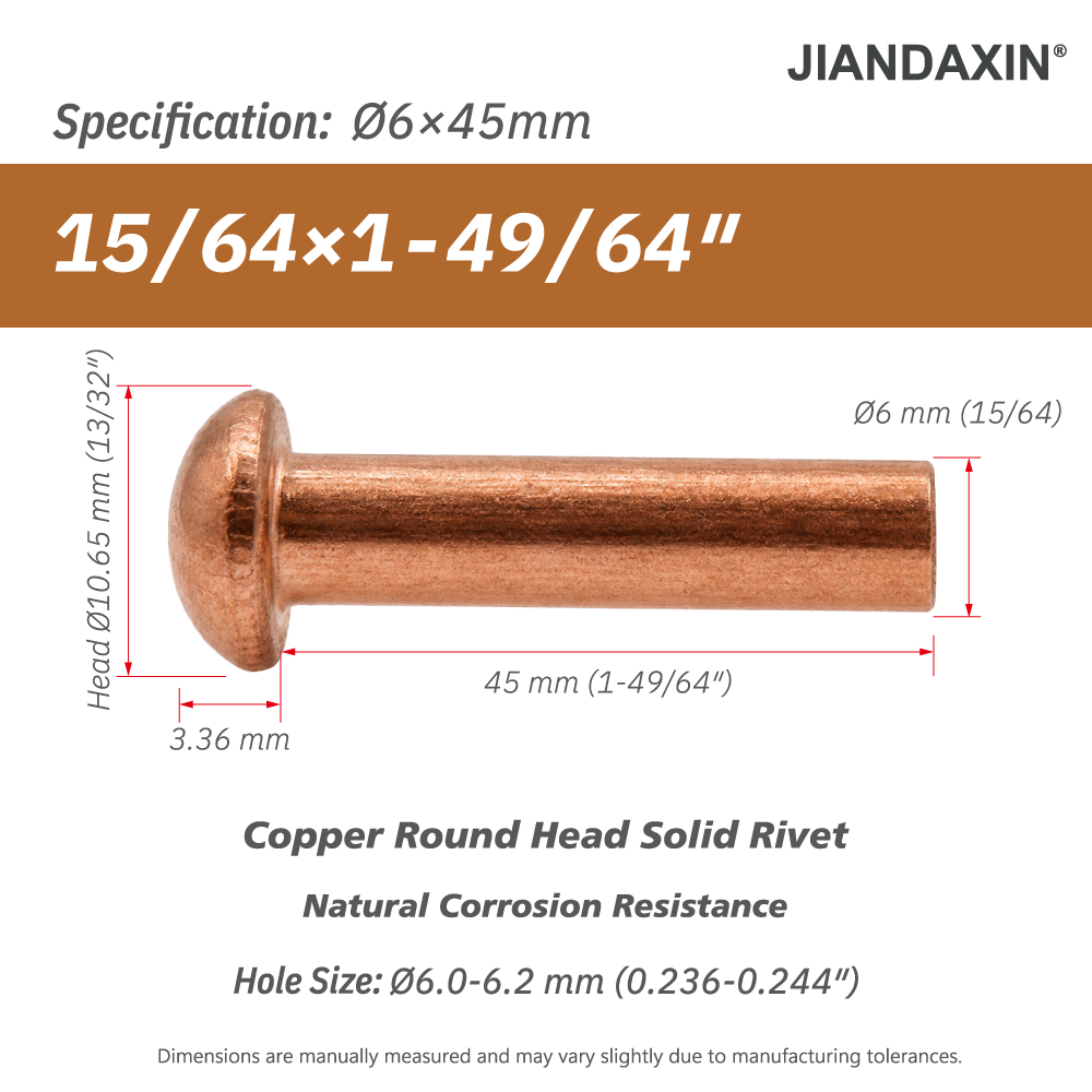 Pure Copper Round Head Solid Rivets