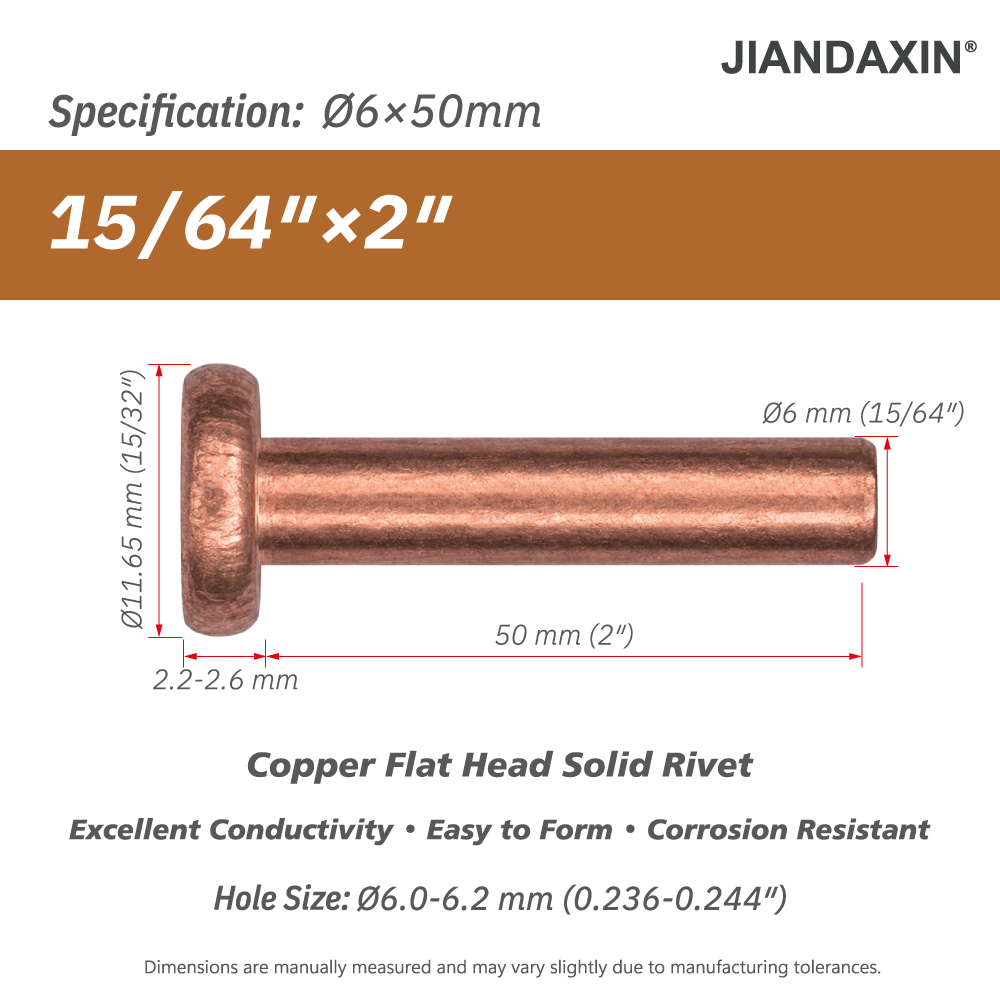 Pure Copper Flat Head Solid Rivet