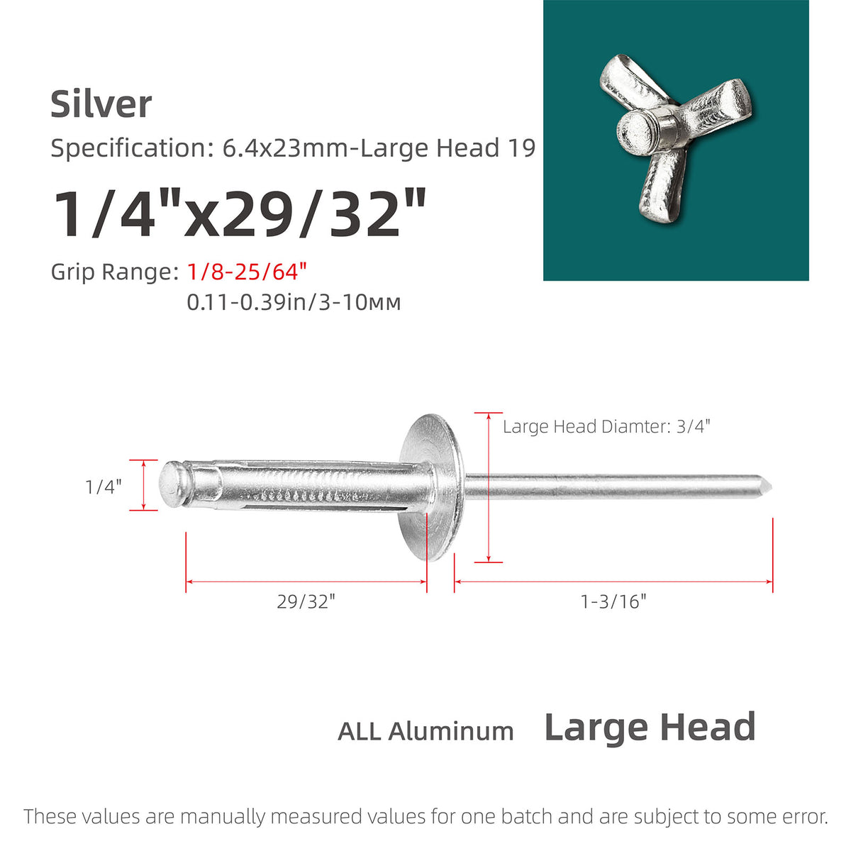 Tri-Fold Large-Head Aluminum Blind Rivets, Large-Flange Exploding Pop Rivets for Automotive Panels, Plastic and Soft Materials
