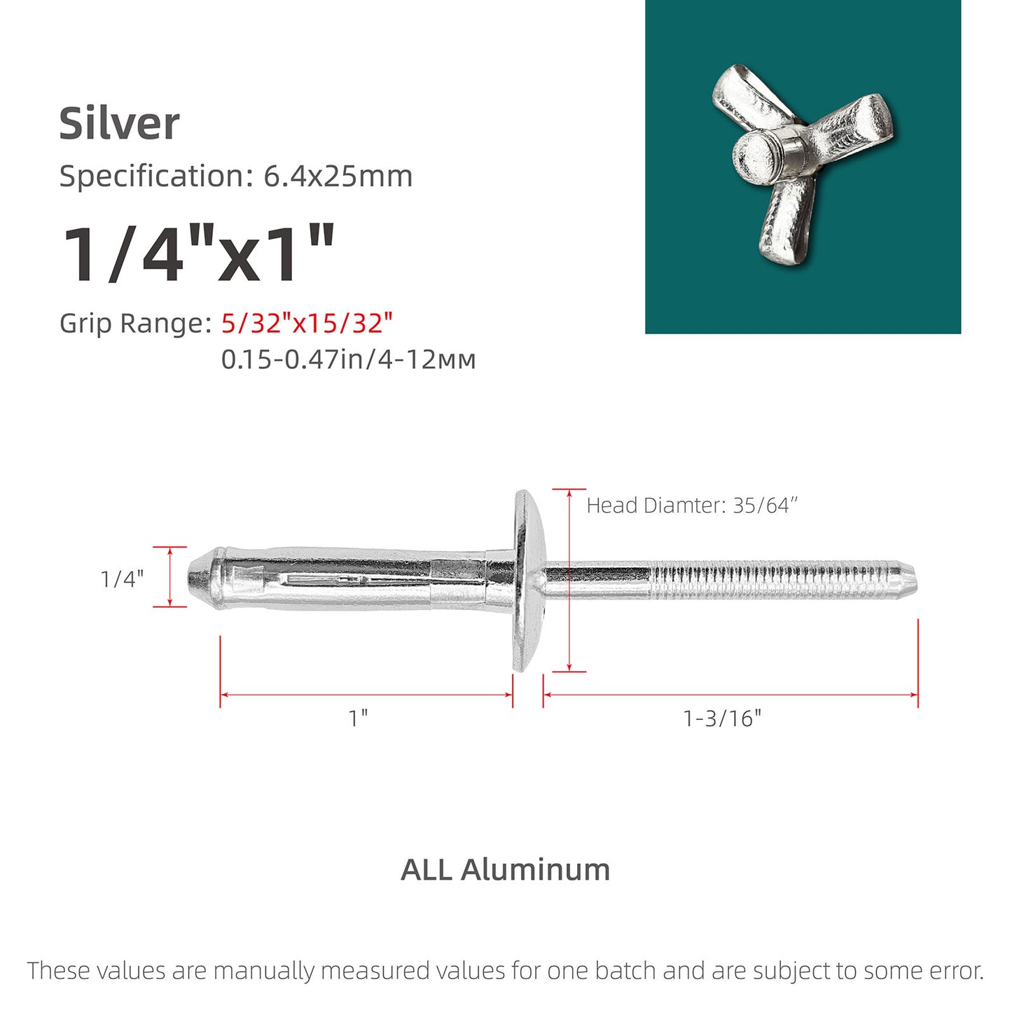 Tri-Fold Aluminum Blind Rivets, Tri-Grip Exploding Bulb-Style Pop Rivets for Automotive Panels, Plastic and Soft Materials