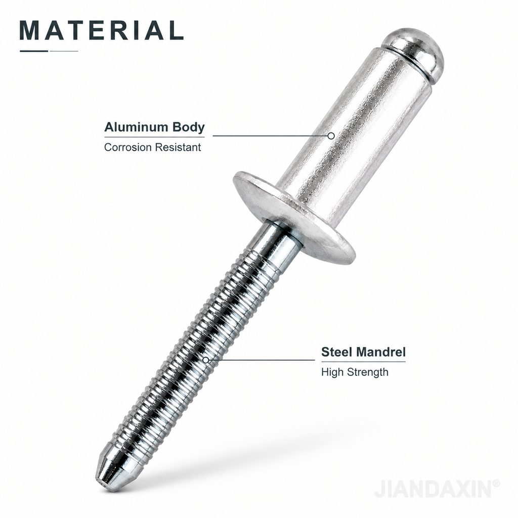 7.8 mm (5/16″) Diameter Aluminum Blind Rivets with Steel Mandrel, Heavy-Duty Pop Rivets