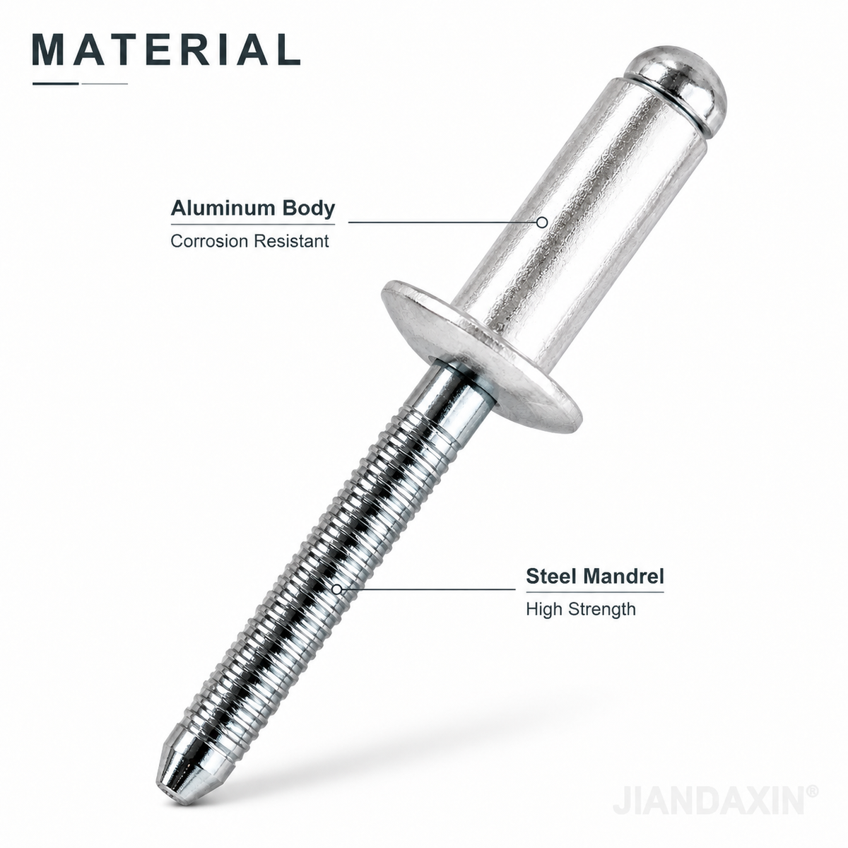 7.8 mm (5/16″) Diameter Aluminum Blind Rivets with Steel Mandrel, Heavy-Duty Pop Rivets