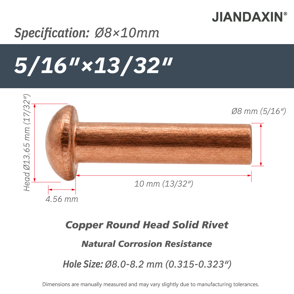 Pure Copper Round Head Solid Rivets