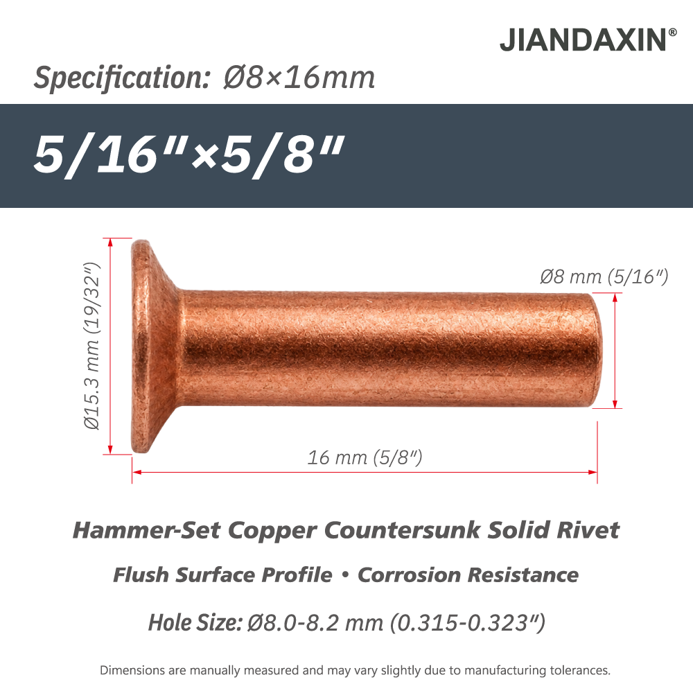 Pure Copper Countersunk Solid Rivets – Hammer-Set