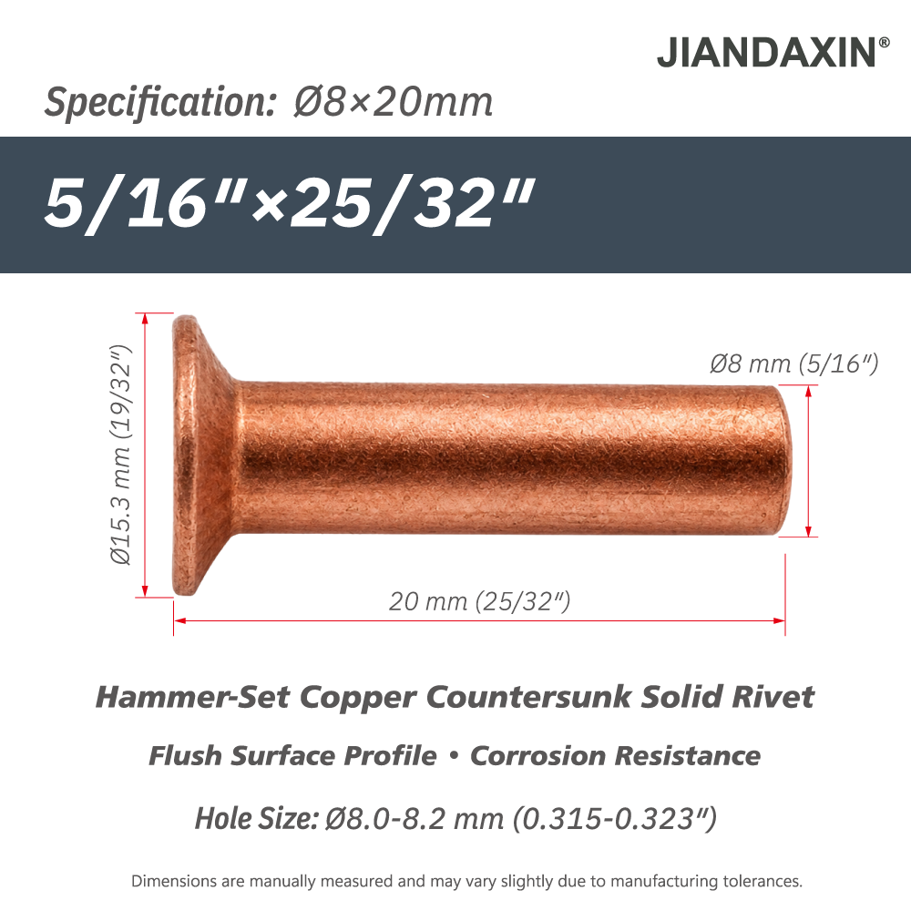 Pure Copper Countersunk Solid Rivets – Hammer-Set