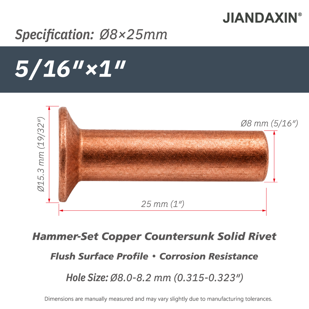 Pure Copper Countersunk Solid Rivets – Hammer-Set