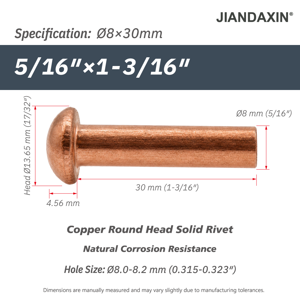 Pure Copper Round Head Solid Rivets
