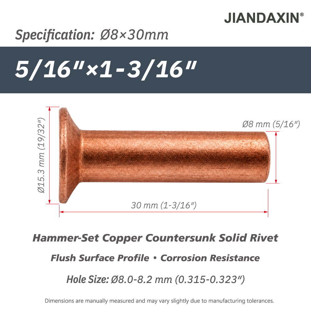 Pure Copper Countersunk Solid Rivets – Hammer-Set