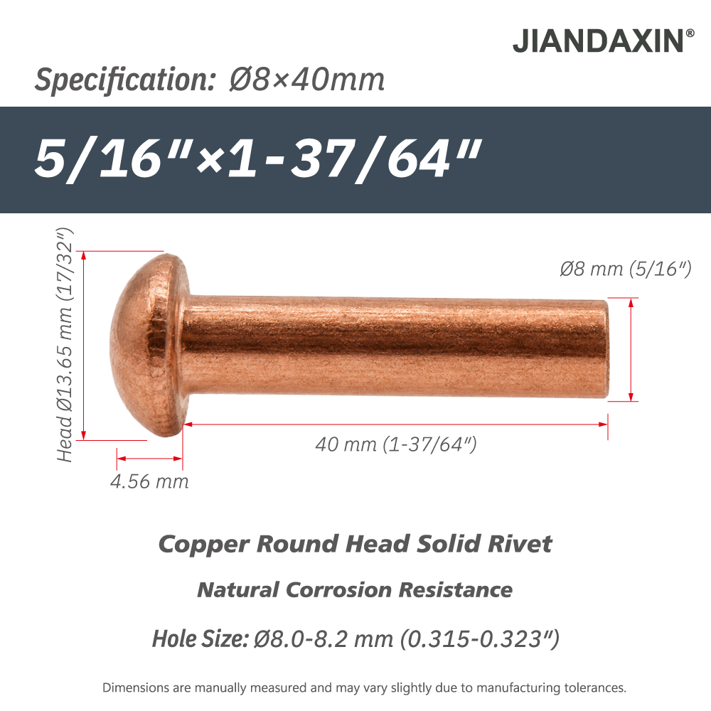 Pure Copper Round Head Solid Rivets