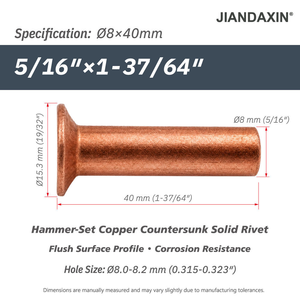 Pure Copper Countersunk Solid Rivets – Hammer-Set