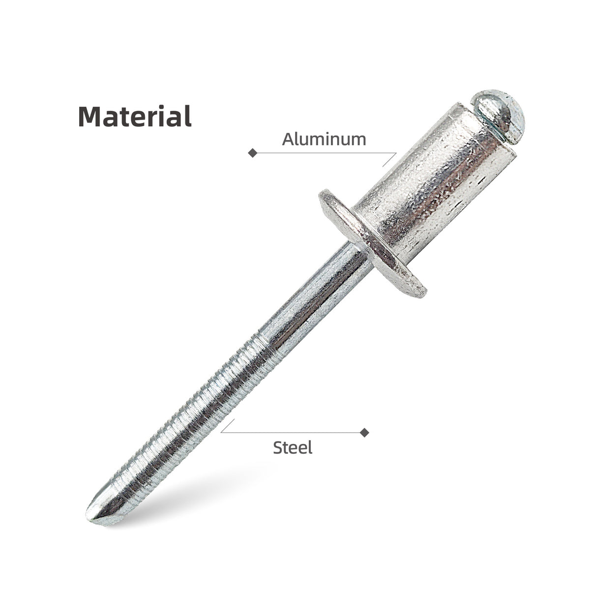 8 mm (5/16") Diameter Aluminum Blind Rivets with Steel Mandrel, Heavy-Duty Pop Rivets