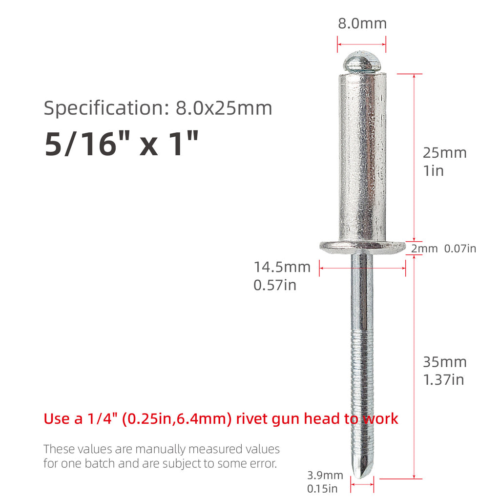 Hochbelastbare Aluminium-Blindnieten, 8 mm (5/16"), mit Stahlnietdorn