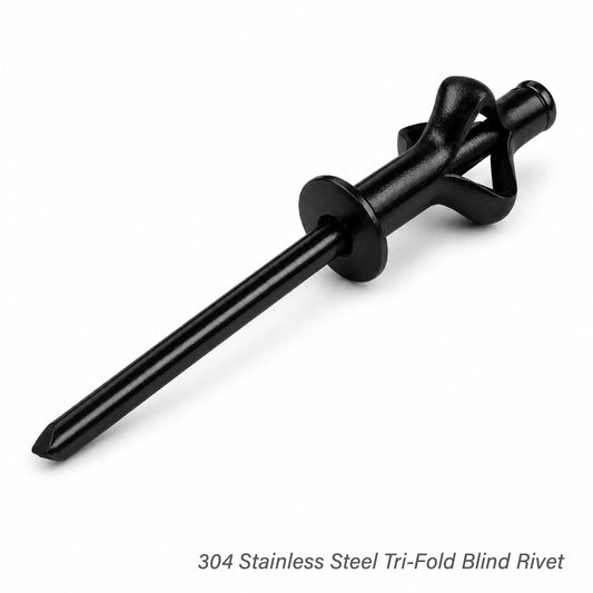 Black E-Coated 304 Stainless Steel Tri-Fold Blind Rivets – 3/16" × 7/8"