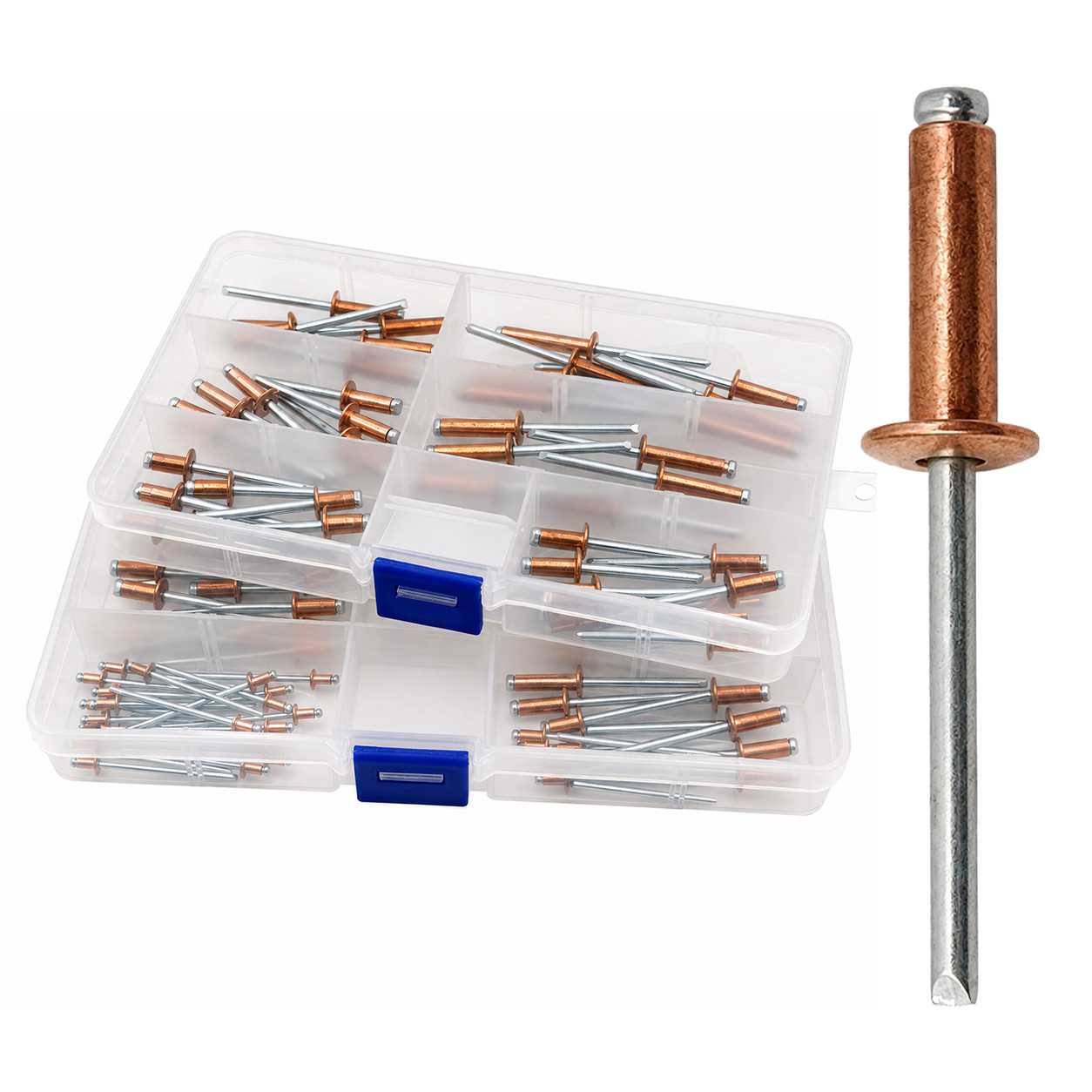 Copper Blind Rivet Assortment Kit with Zinc-Plated Steel Mandrels