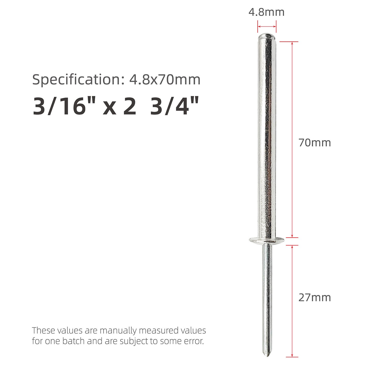 Extra Long Pop Rivets, Extended Length, Aluminium Dome Head Steel Shank Mandrel Long-Shaft Blind Rivets
