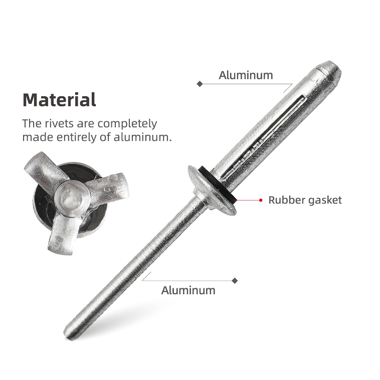 Aluminium-Dreifachspreiz-Blindnieten mit Gummischeibe