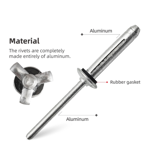 Aluminum Tri-Fold Blind Rivets with Rubber Washer