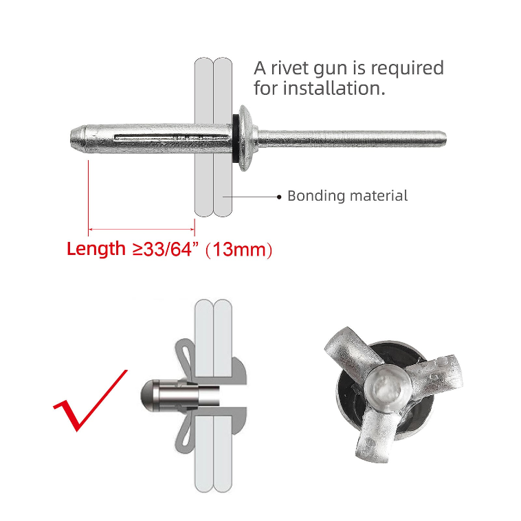 Aluminium-Dreifachspreiz-Blindnieten mit Gummischeibe