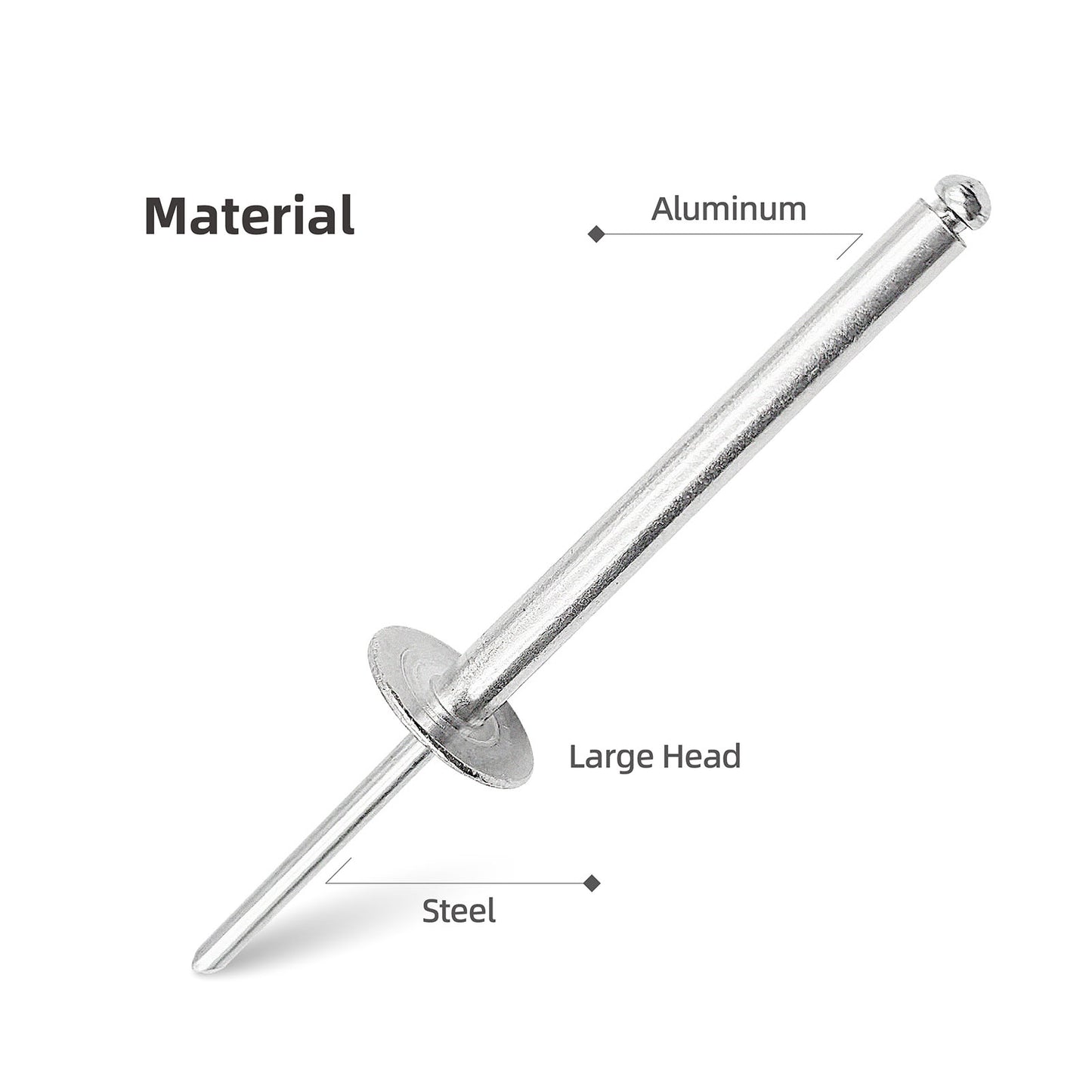Large Head Aluminum  Extra Long Blind Rivets, Large Flange Extended Length Pop Rivets