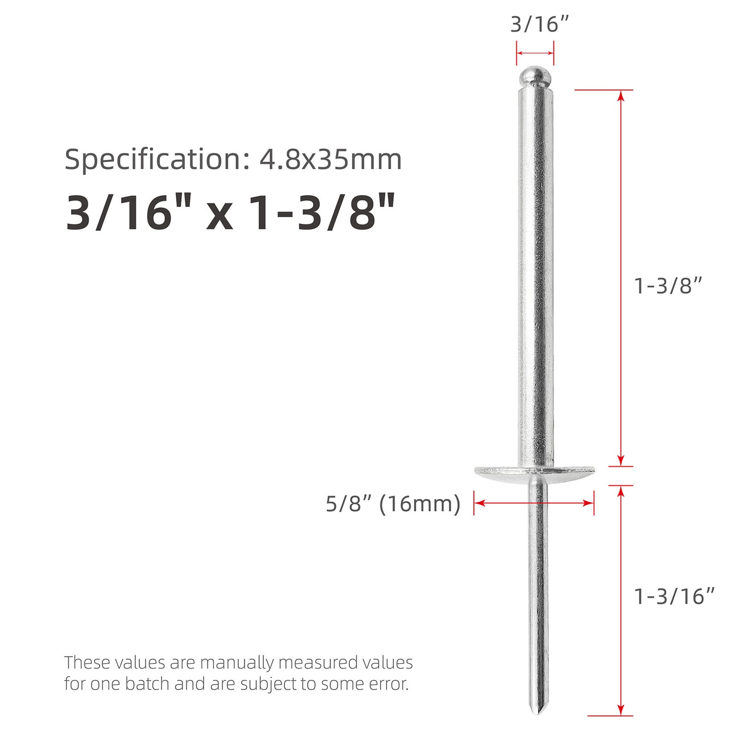 Large Head Aluminum  Extra Long Blind Rivets, Large Flange Extended Length Pop Rivets