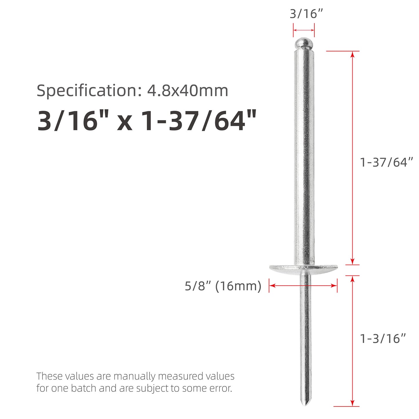 Large Head Aluminum  Extra Long Blind Rivets, Large Flange Extended Length Pop Rivets