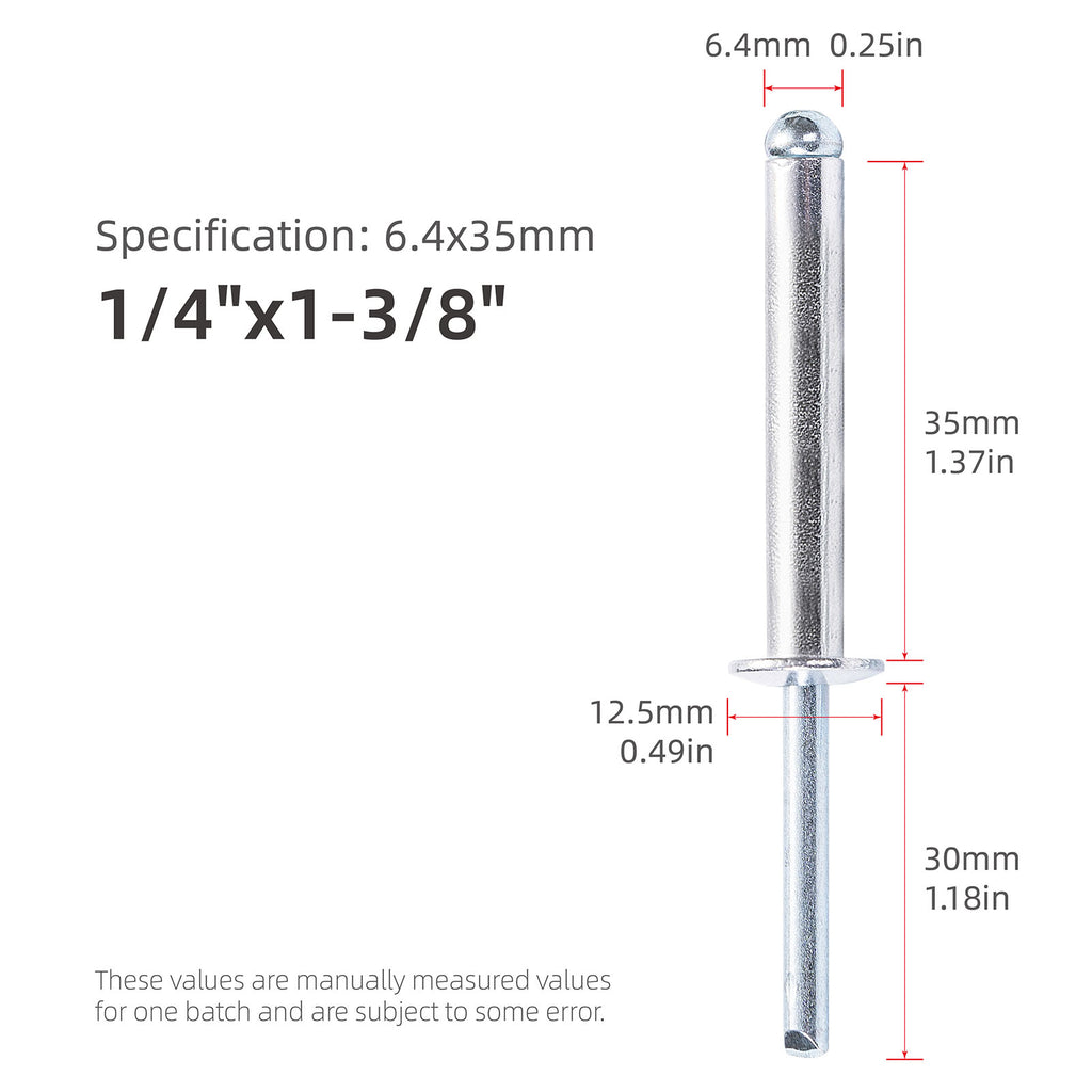 Extra Long Pop Rivets - Aluminium Body Steel Mandrel Blind Rivets for Thick Materials