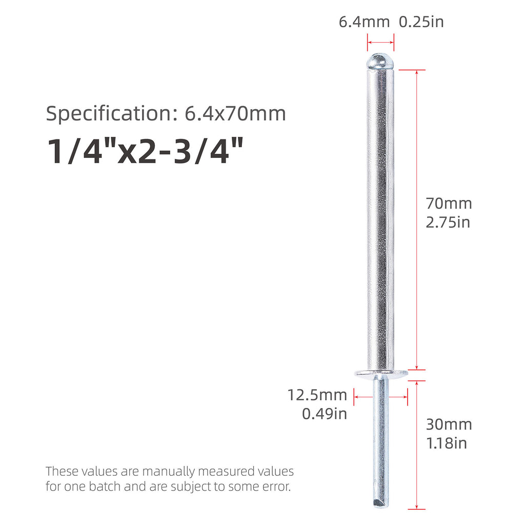 Extra Long Pop Rivets - Aluminium Body Steel Mandrel Blind Rivets for Thick Materials