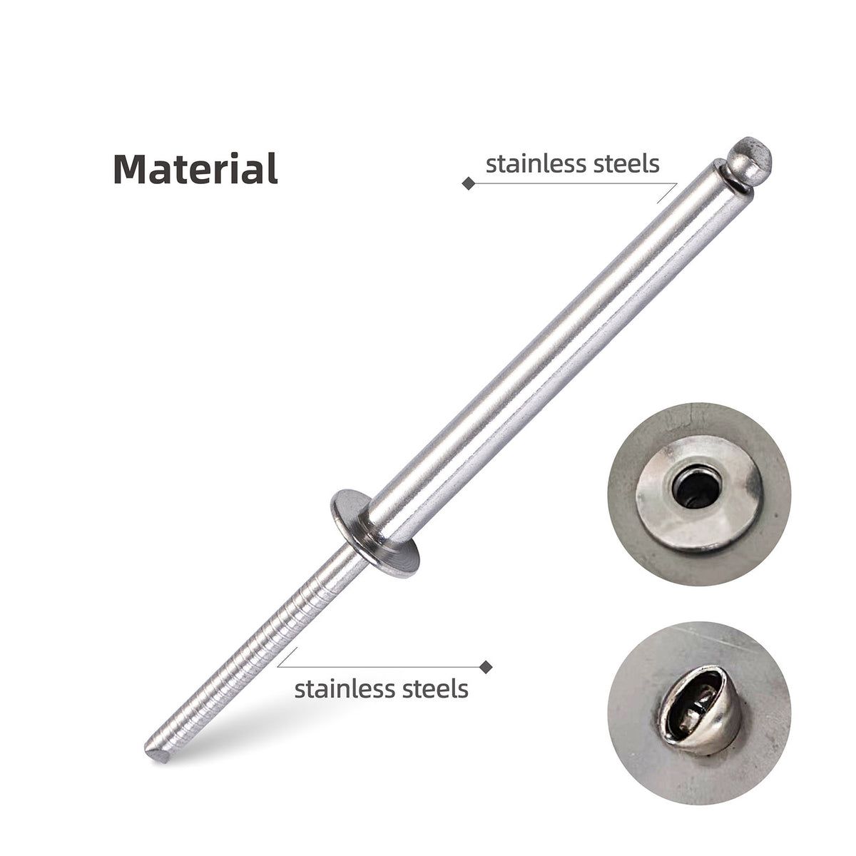 Stainless Steel Extra-Long Blind Rivets, Extended-Length Pop Rivets with Stainless Steel Body and Mandrel, Corrosion-Resistant