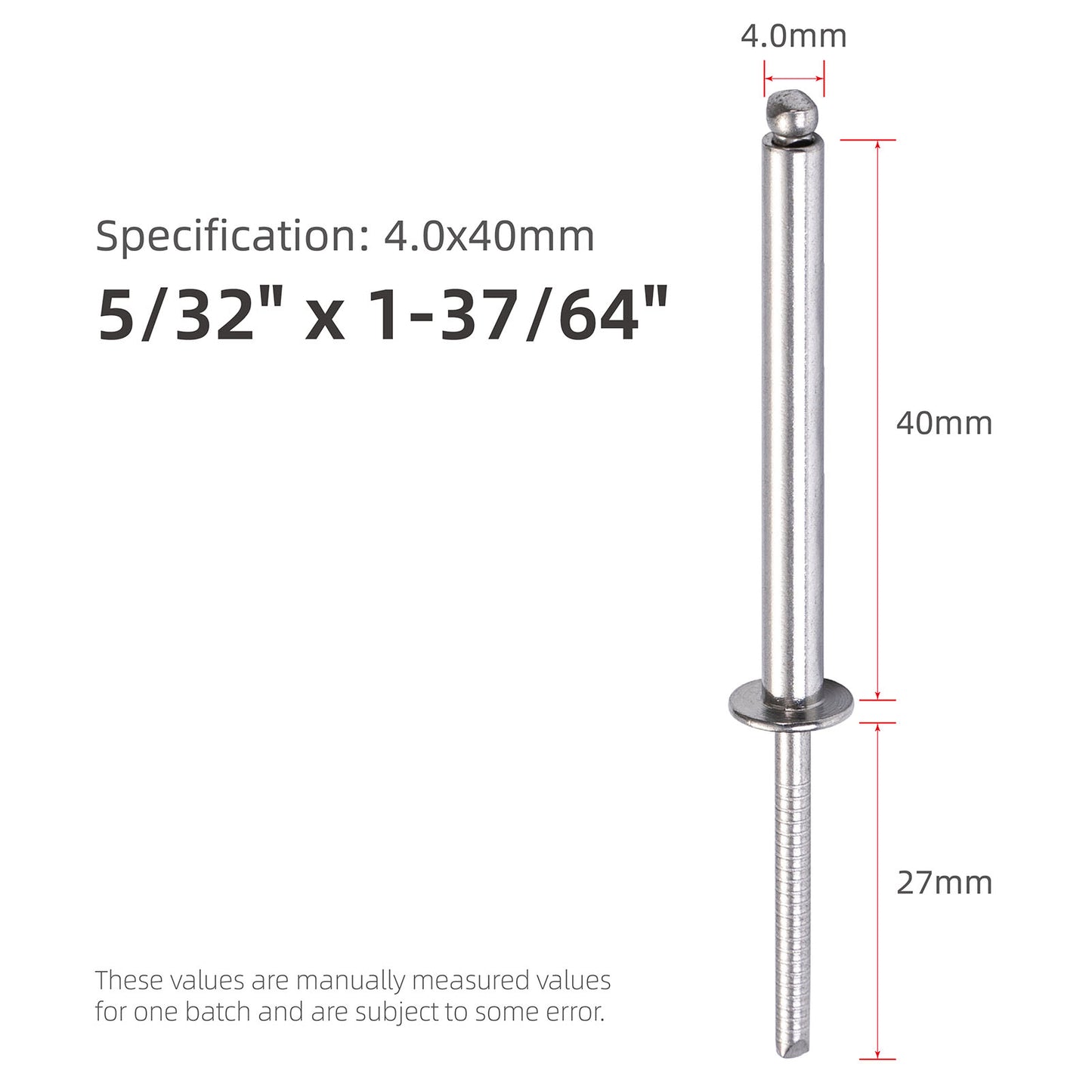 Stainless Steel Extra-Long Blind Rivets, Extended-Length Pop Rivets with Stainless Steel Body and Mandrel, Corrosion-Resistant