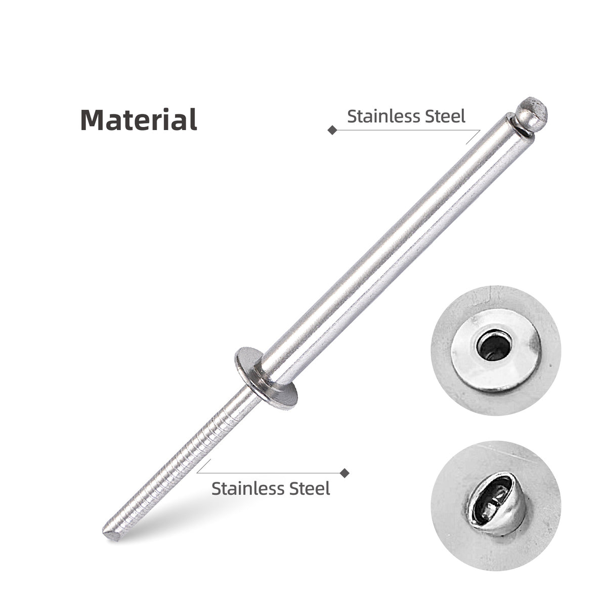 Extra-Long Blind Rivets, 1/4" (6.4mm) Diameter, All-Stainless Steel Extended-Length Pop Rivets