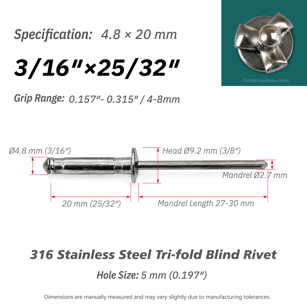 316 Stainless Steel Tri-Fold Blind Rivets